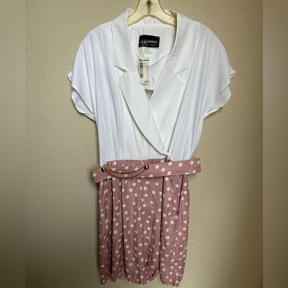 Vintage S. L. Fashions Romper Pink Polka Dot 80s 90s Romper Size 14 NWT